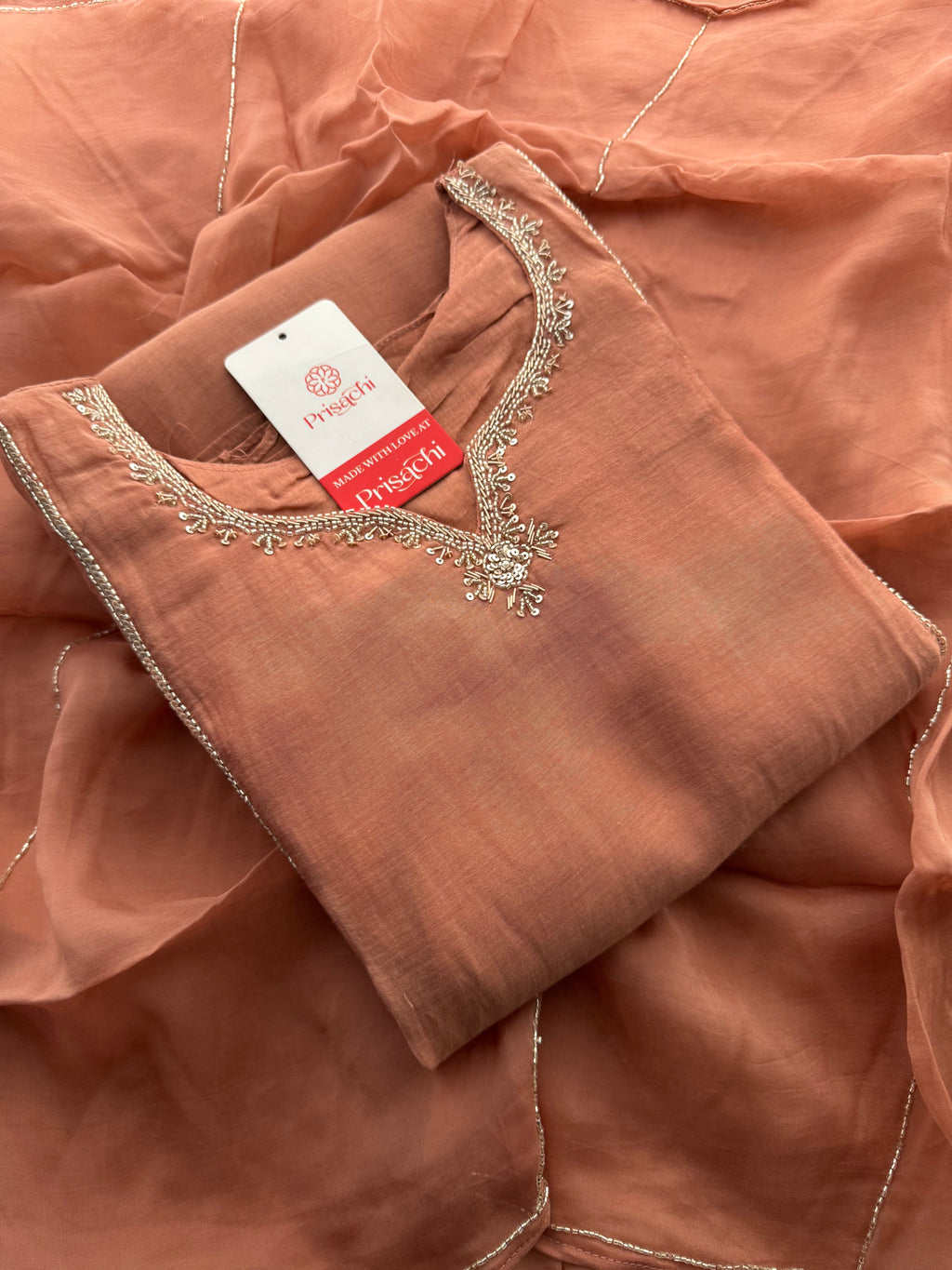 Peach A-Line Embroidered Ethnic Kurta Set for Women with Pants & Dupatta