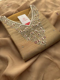 Designer Dual Tone Beige Gold & Metallic Gold Kurta Set with Embroidery, Pants & Dupatta