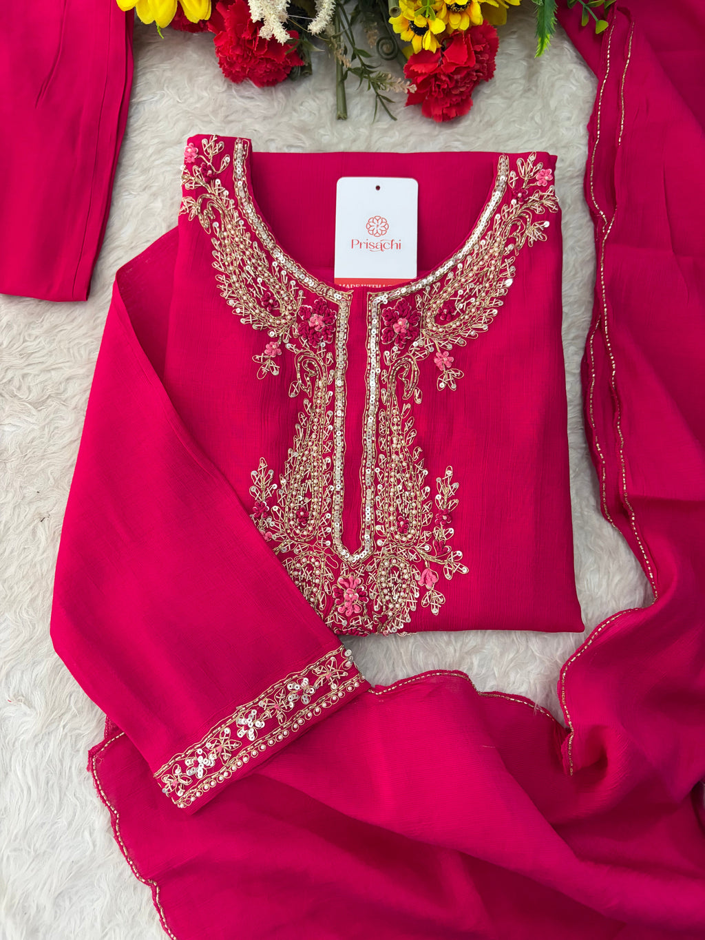 Pink Embroidered Ethnic Kurta Set for Women with Pants & Dupatta | Festive Traditional Wear