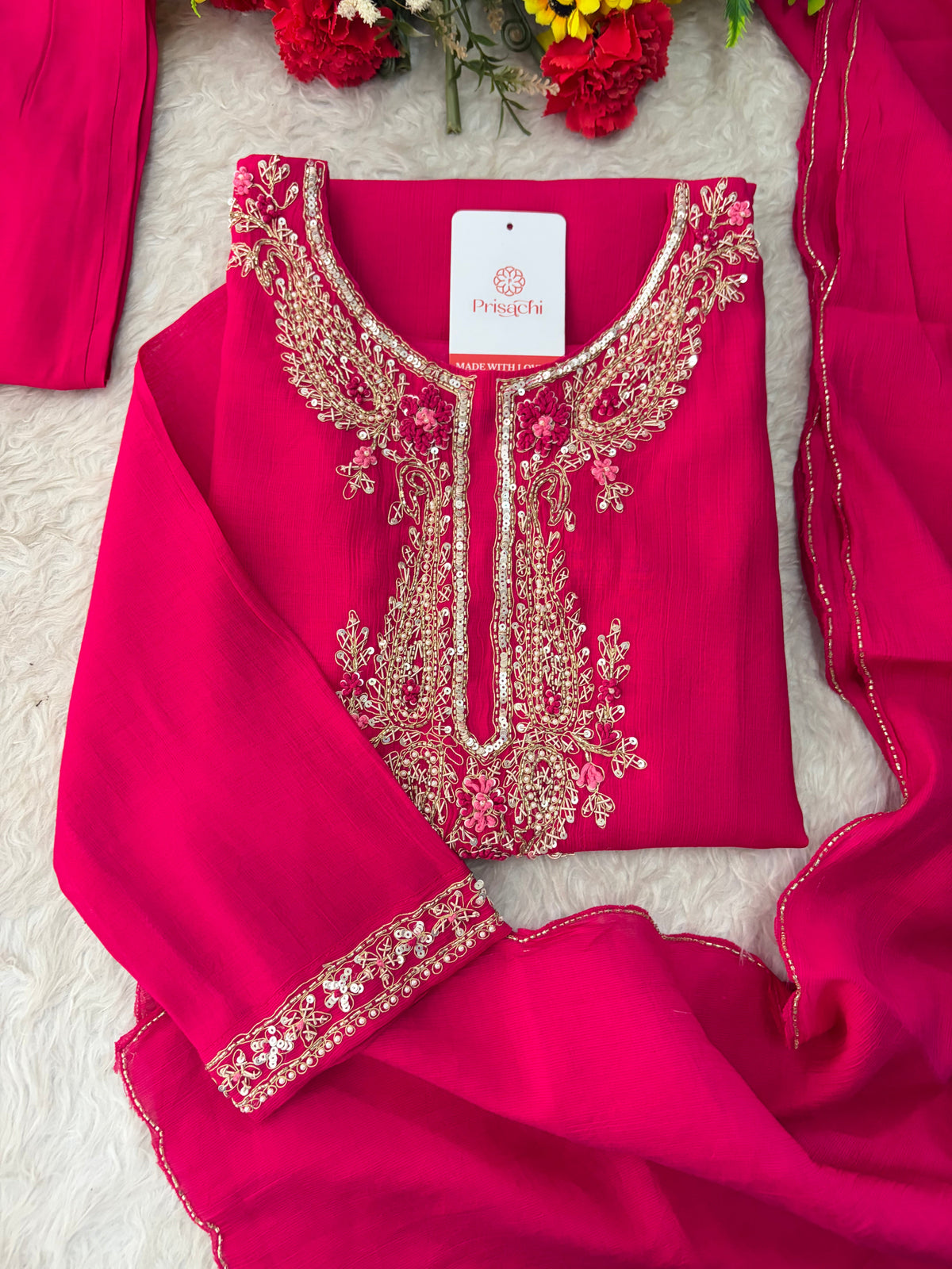Pink Embroidered Ethnic Kurta Set for Women with Pants & Dupatta | Festive Traditional Wear