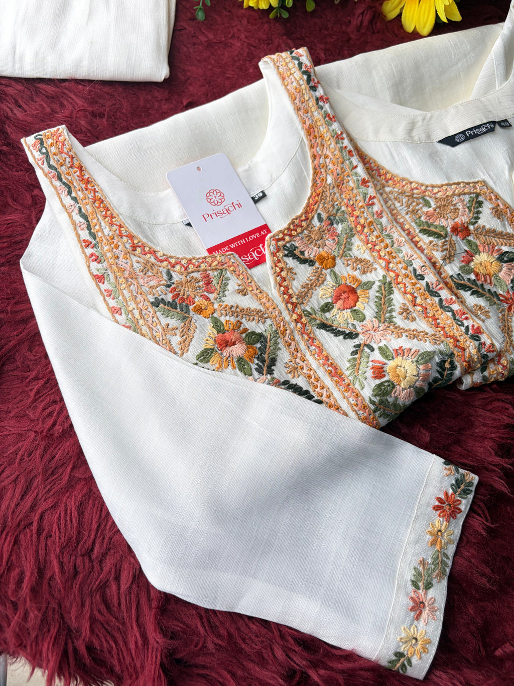 White Embroidered Ethnic Kurta With Pants | Office and Daily Wear Co-Ord Set
