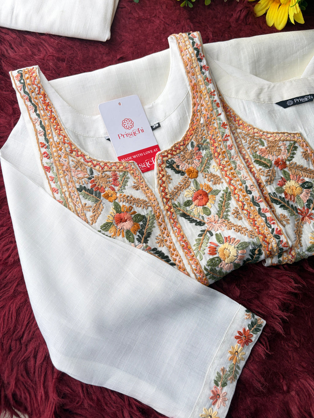 White Embroidered Ethnic Kurta With Pants | Office and Daily Wear Co-Ord Set