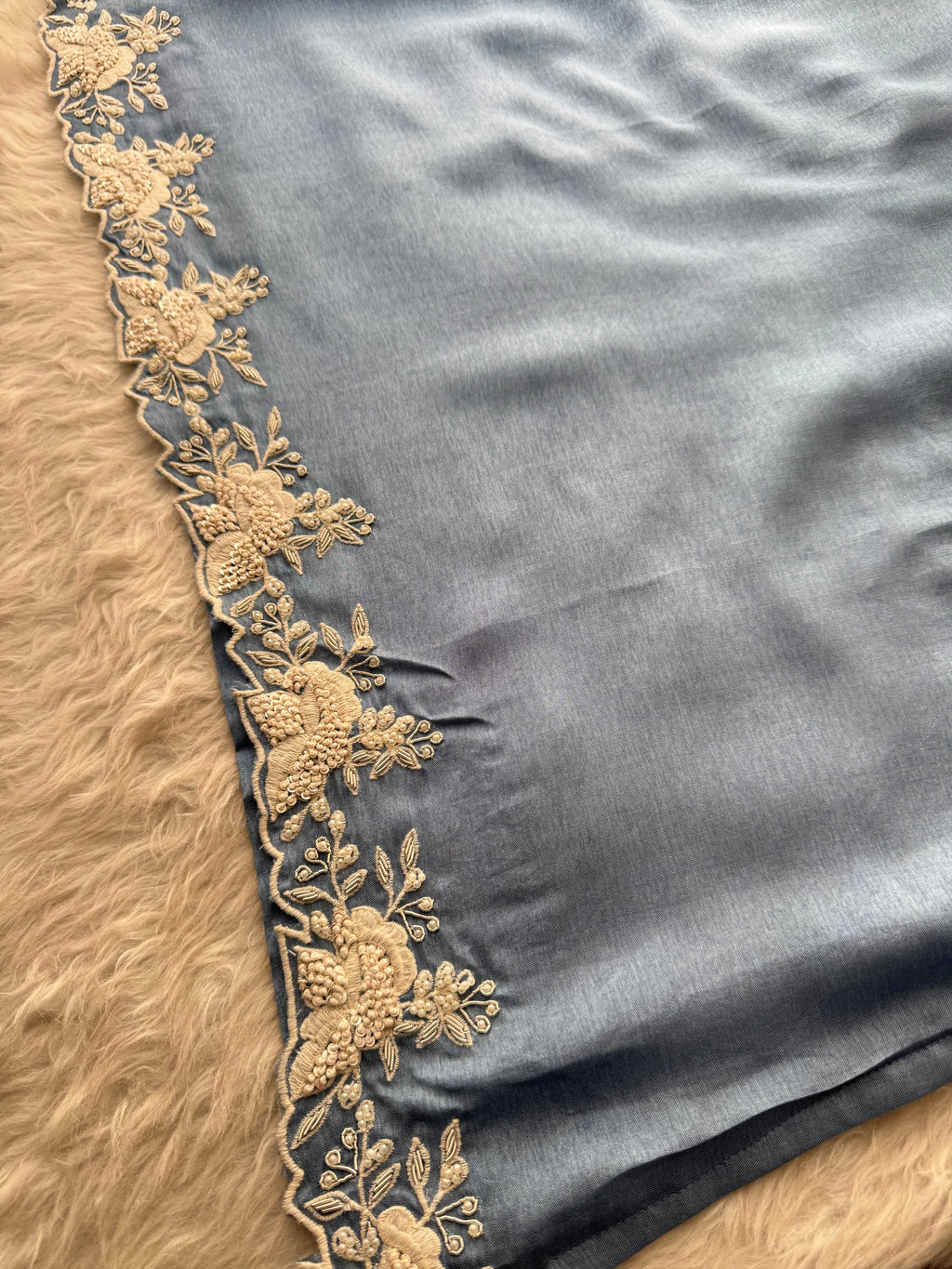 Ombre Sky Blue Thread Embroidered Ethnic Kurta Set for Women with Pants & Dupatta