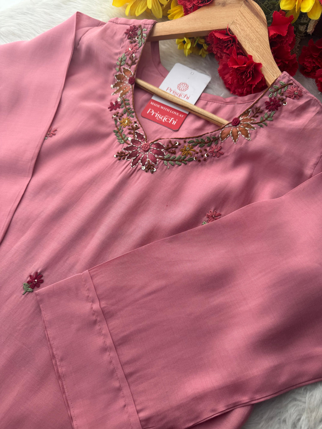 Pink Thread Embroidered Floral Printed Designer Ethnic Kurta Set with Pants & Dupatta