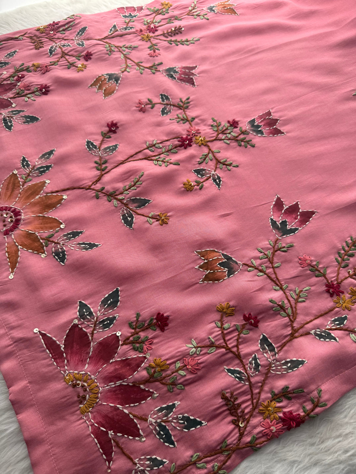 Pink Thread Embroidered Floral Printed Designer Ethnic Kurta Set with Pants & Dupatta