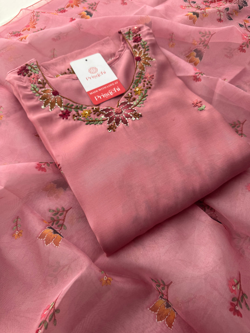Pink Thread Embroidered Floral Printed Designer Ethnic Kurta Set with Pants & Dupatta