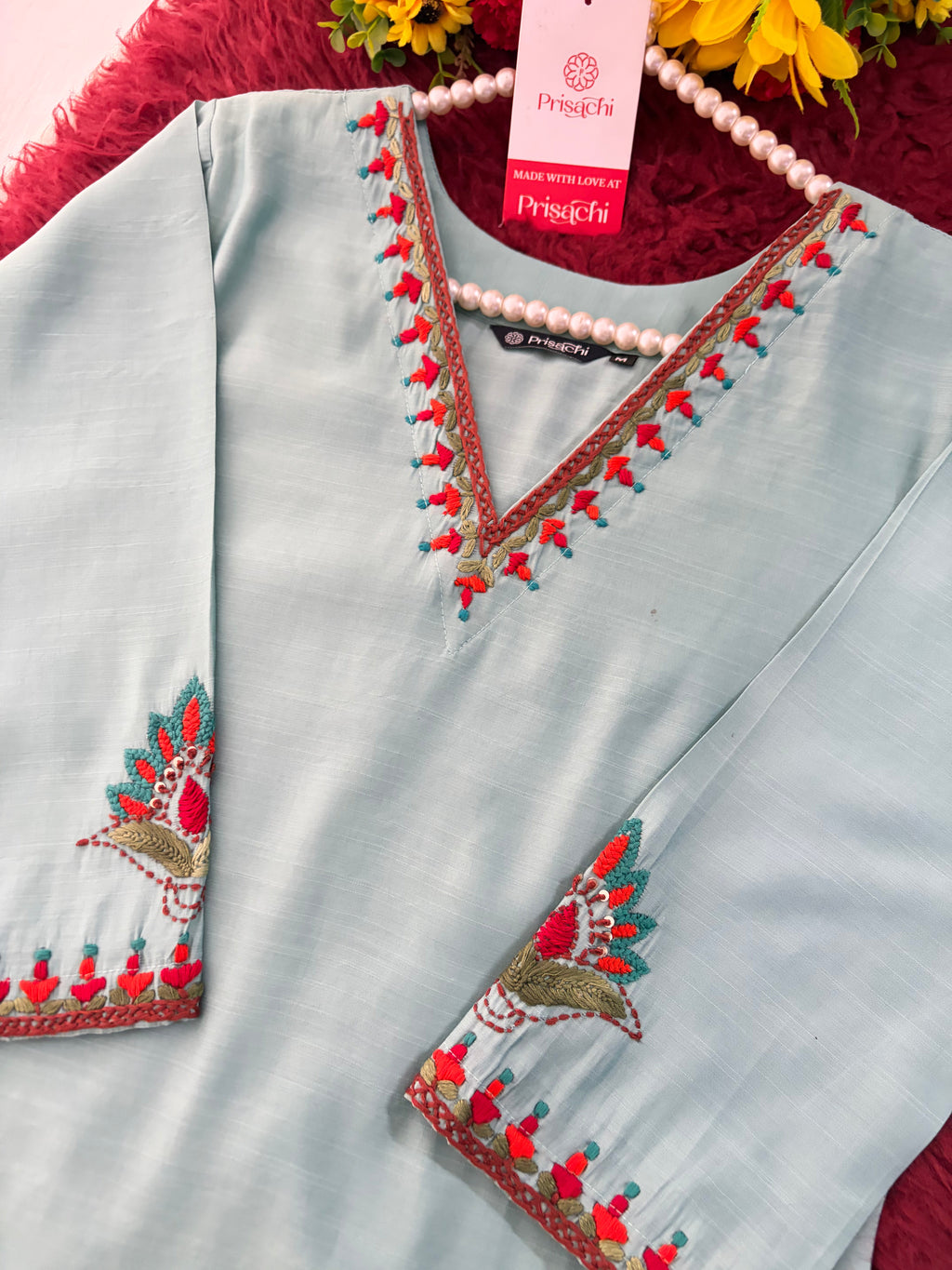 Women Thread Embroidered Kurti with Palazzo Pant Co-Ord Set | Ethnic Office & Daily Wear
