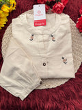 Off White Short Kurti for Women with Mandarin Collar & Floral Thread Embroidery