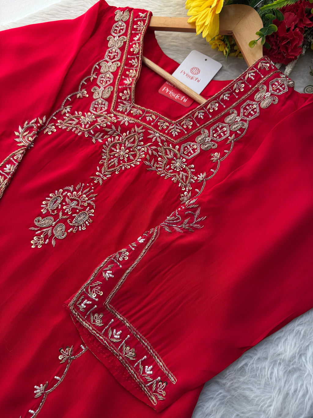 Women’s Red Embroidered Sharara Suit Set with Dupatta | Festive & Wedding Ethnic Wear