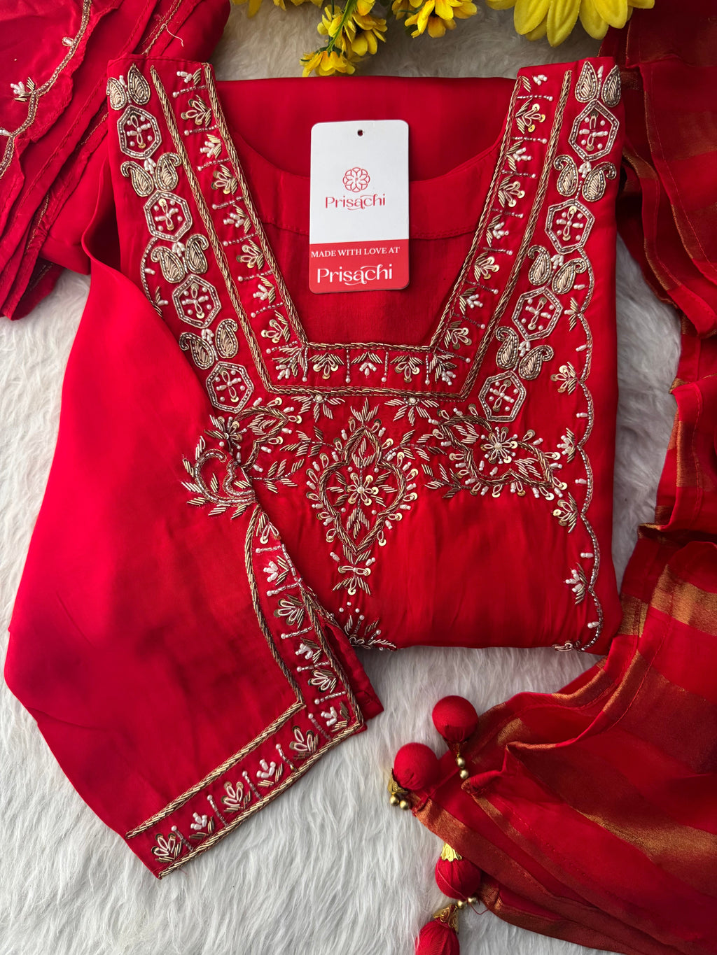 Women’s Red Embroidered Sharara Suit Set with Dupatta | Festive & Wedding Ethnic Wear