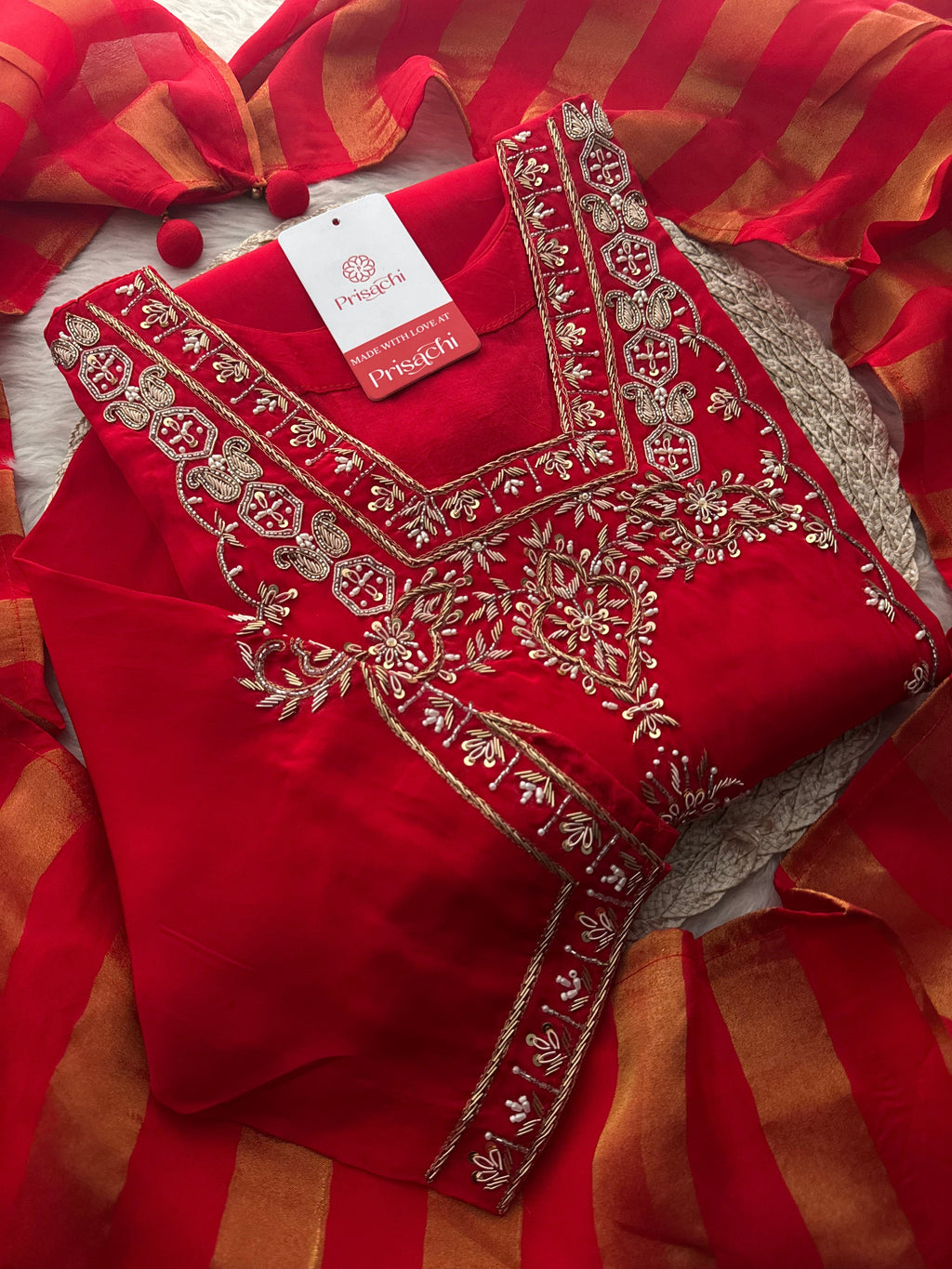 Women’s Red Embroidered Sharara Suit Set with Dupatta | Festive & Wedding Ethnic Wear
