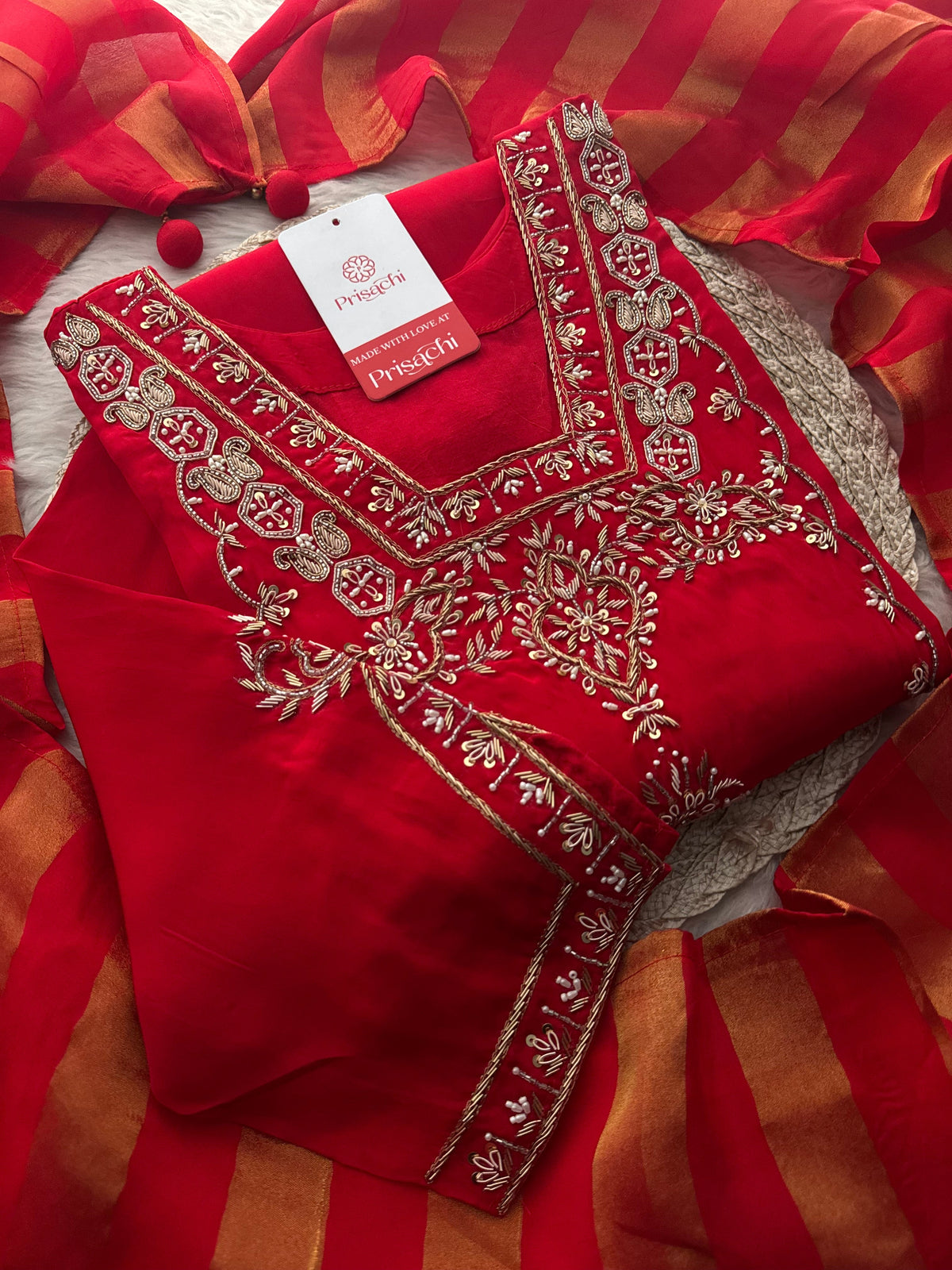 Women’s Red Embroidered Sharara Suit Set with Dupatta | Festive & Wedding Ethnic Wear
