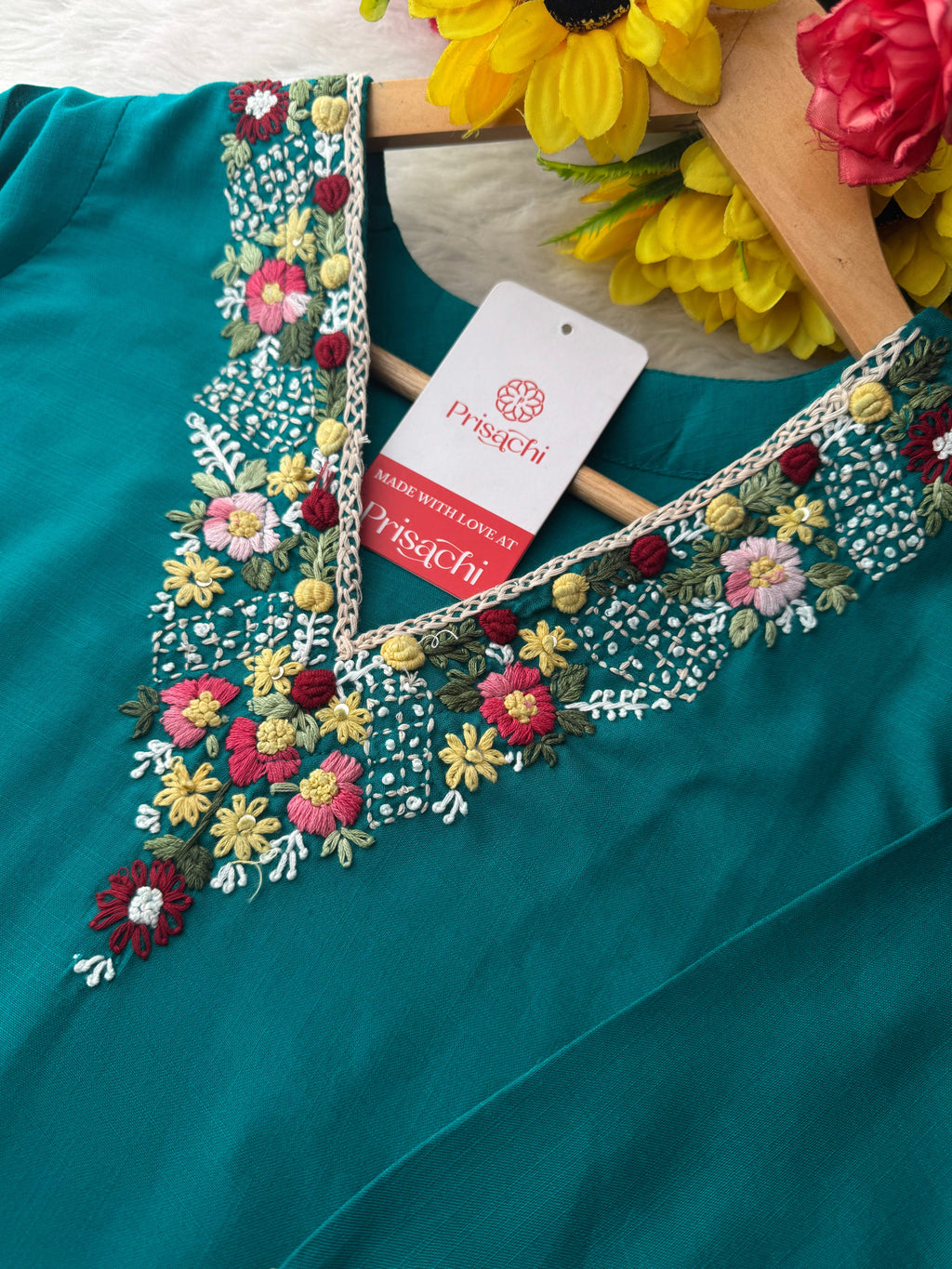 Green Thread Embroidered Kurti Pant Co-ord Set | Ethnic Office & Daily Wear