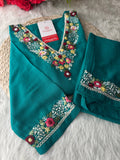 Green Thread Embroidered Kurti Pant Co-ord Set | Ethnic Office & Daily Wear