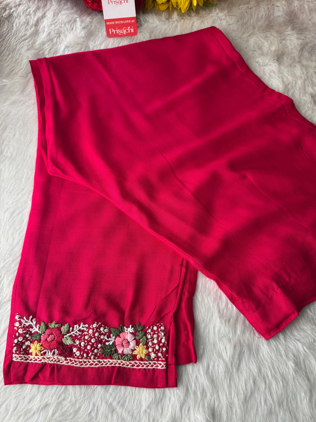 Dark Pink Thread Embroidered Kurti Pant Co-ord Set | Ethnic Office & Daily Wear
