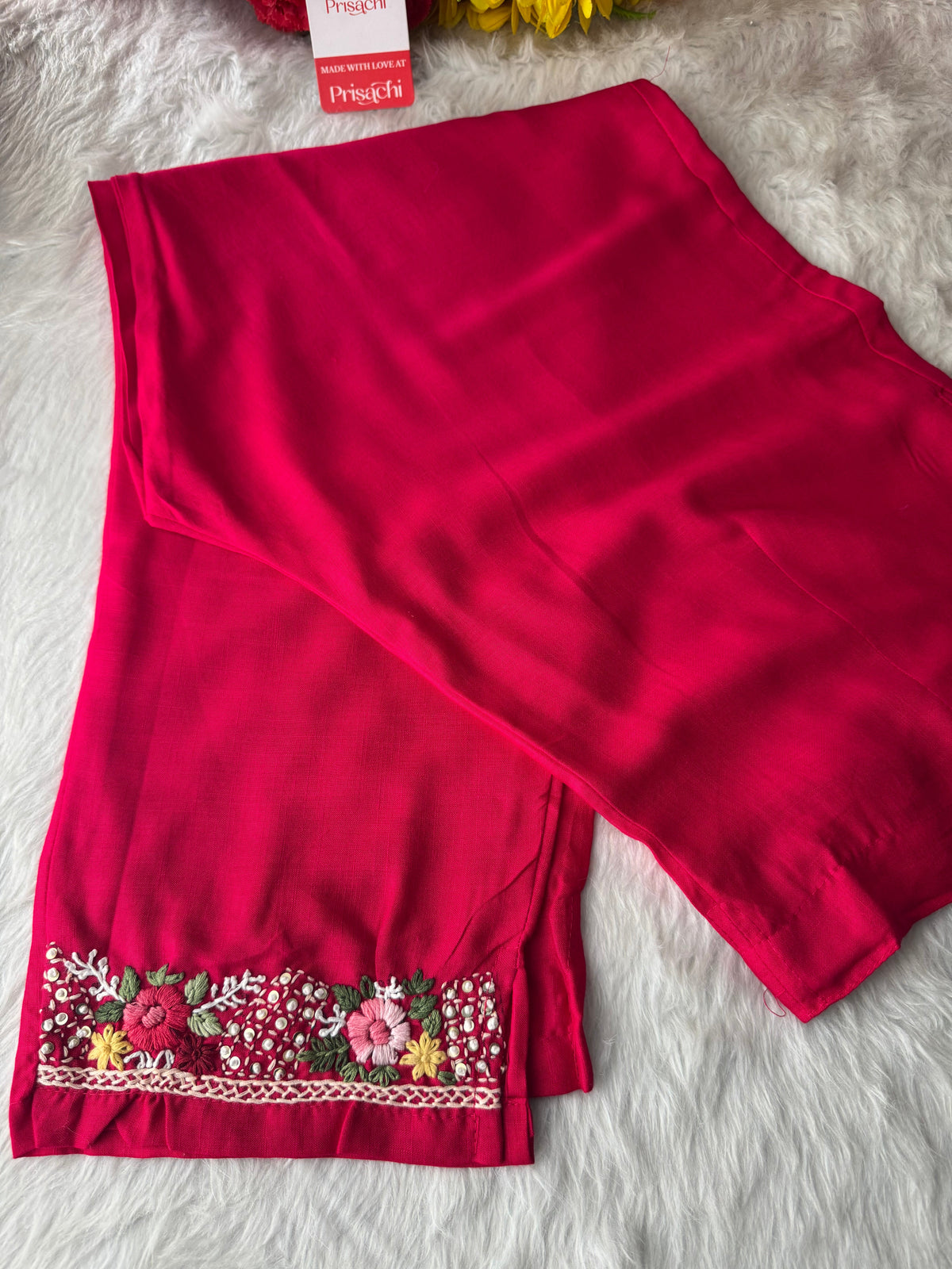 Dark Pink Thread Embroidered Kurti Pant Co-ord Set | Ethnic Office & Daily Wear
