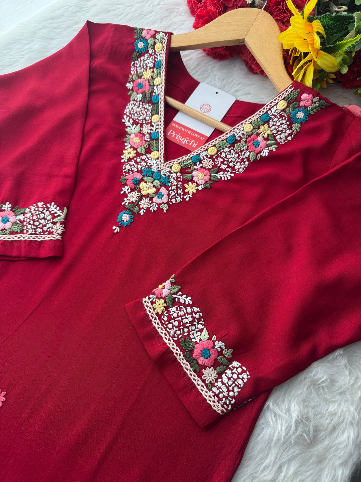 Women Thread Embroidered Kurti Pant Co-ord Set | Ethnic Office & Daily Wear