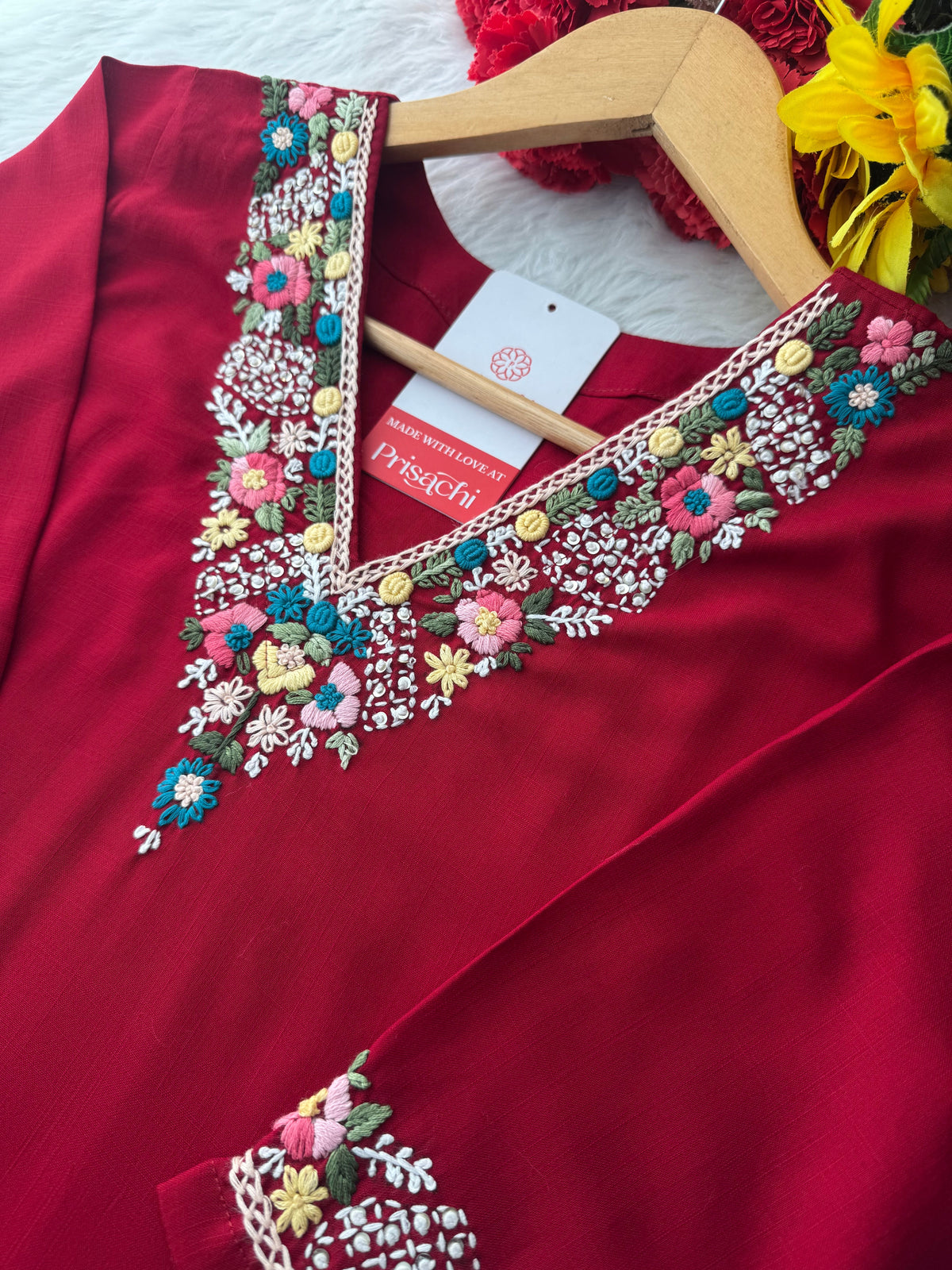 Maroon Thread Embroidered Kurti Pant Co-ord Set | Ethnic Office & Daily Wear