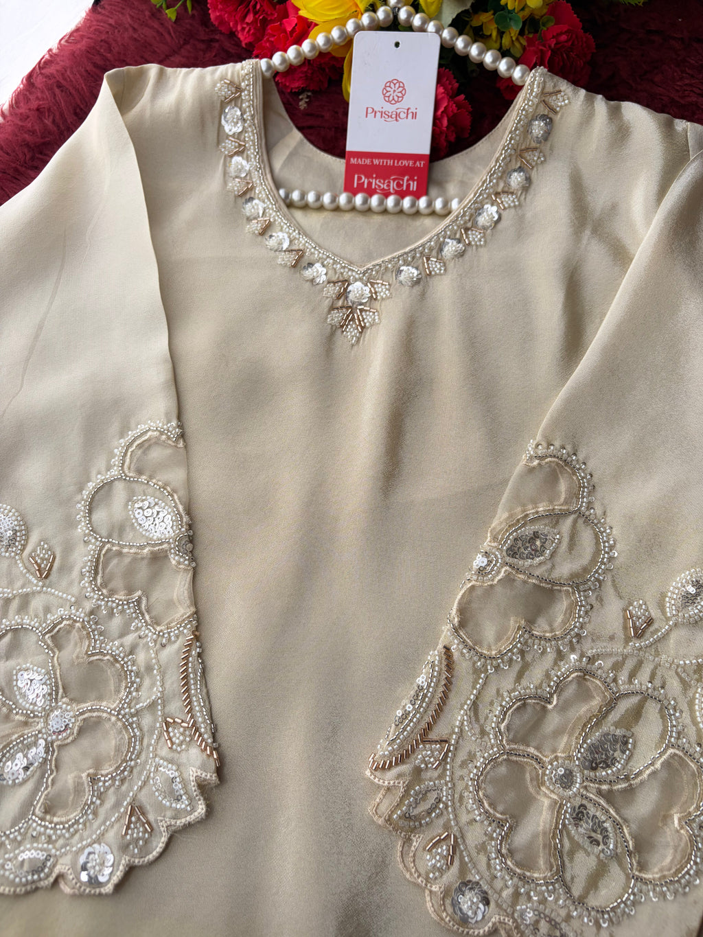 Elegant Gradient Off-White Embroidered Kurta Set with Palazzo Pant | Ethnic Co-Ord Set Party & Daily wear