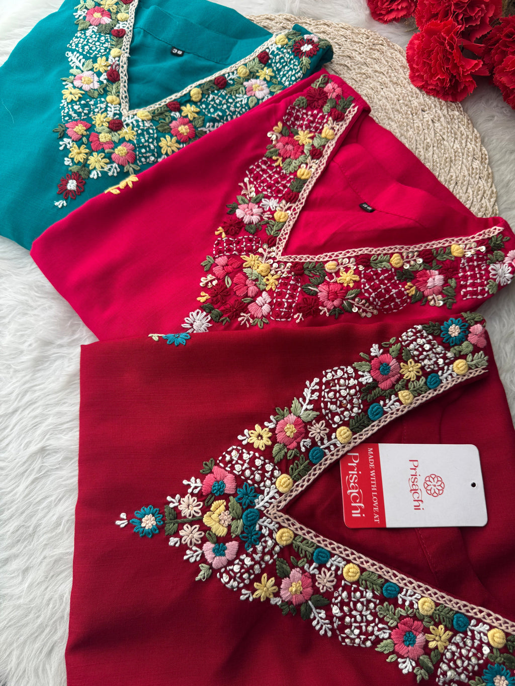 Dark Pink Thread Embroidered Kurti Pant Co-ord Set | Ethnic Office & Daily Wear