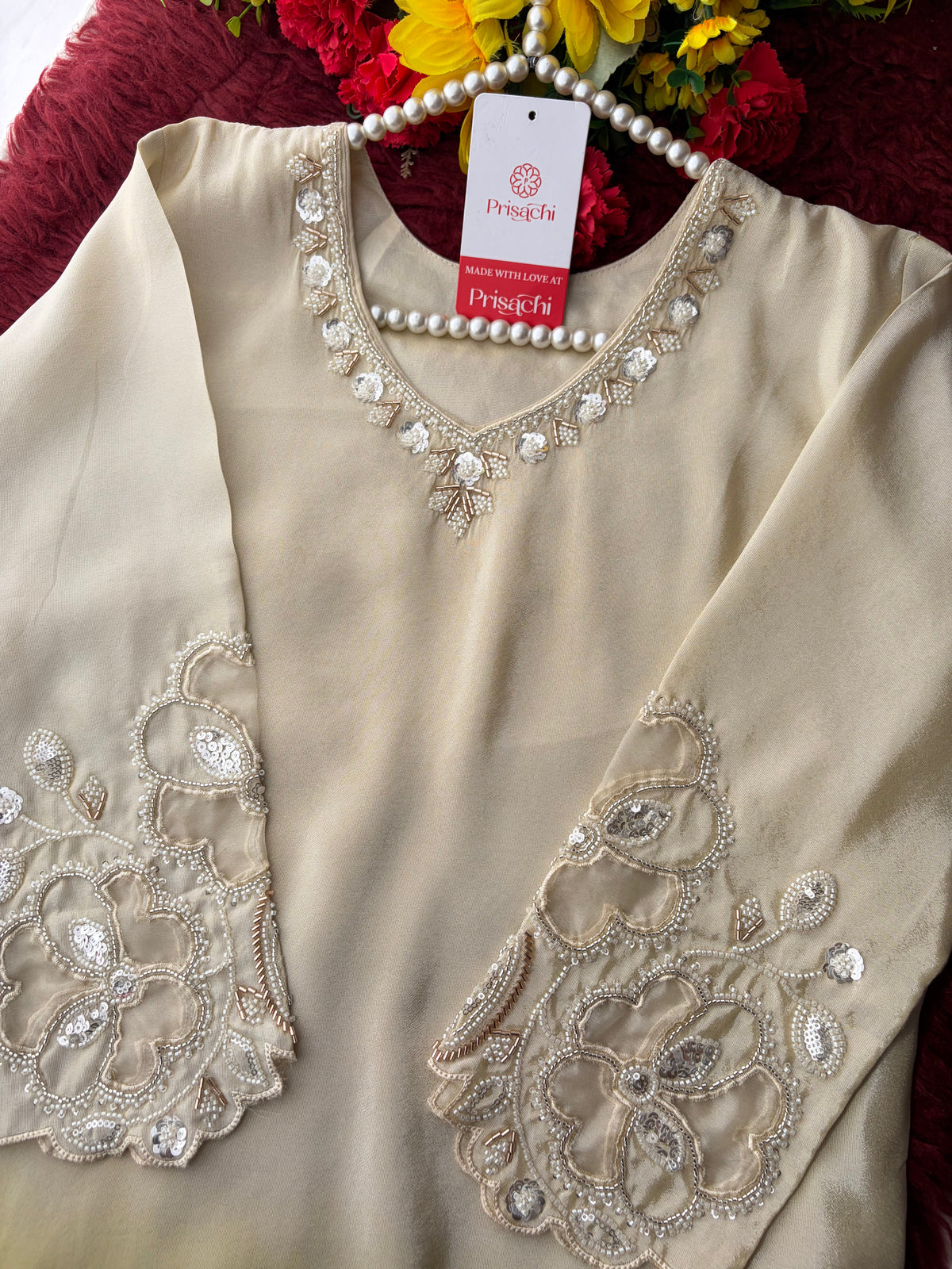 Elegant Gradient Off-White Embroidered Kurta Set with Palazzo Pant | Ethnic Co-Ord Set Party & Daily wear