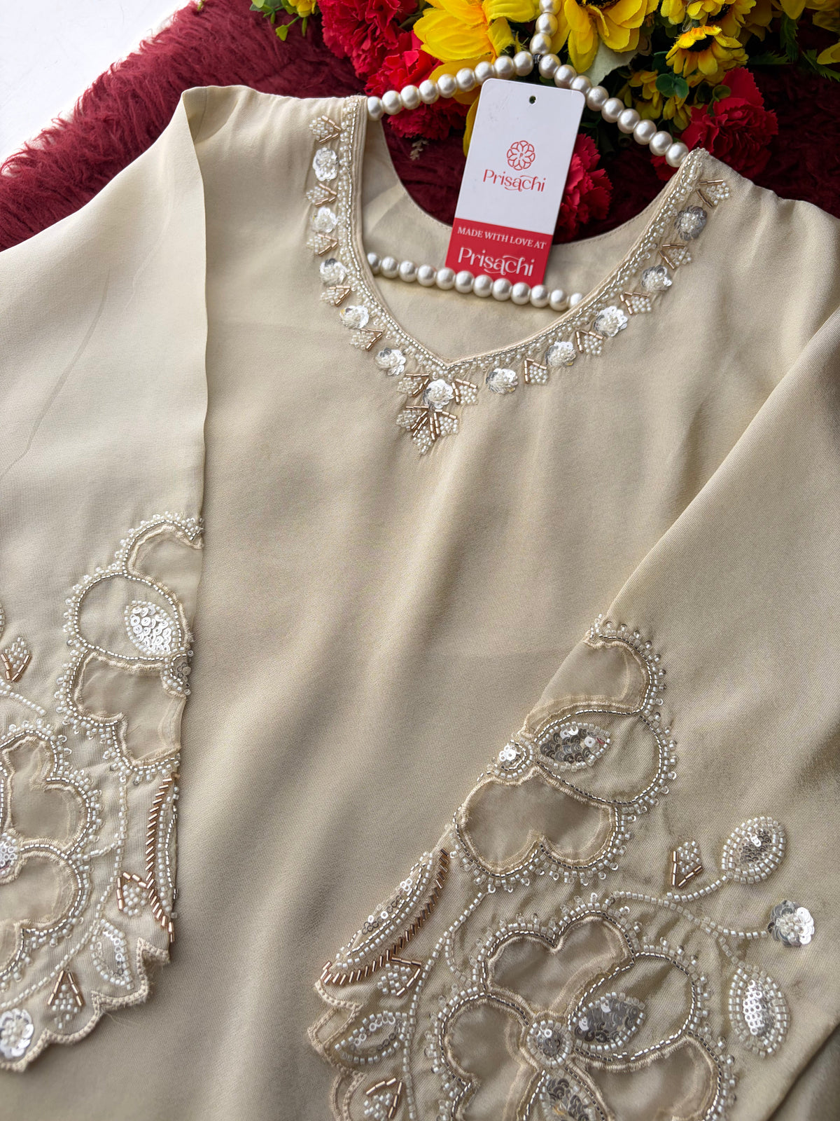 Elegant Gradient Off-White Embroidered Kurta Set with Palazzo Pant | Ethnic Co-Ord Set Party & Daily wear