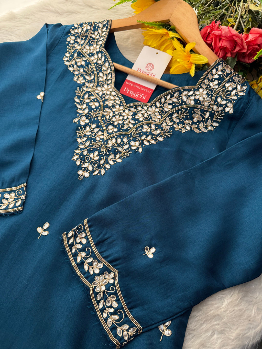 Navy Blue Embroidered Ethnic Kurta Set with Pants & Dupatta