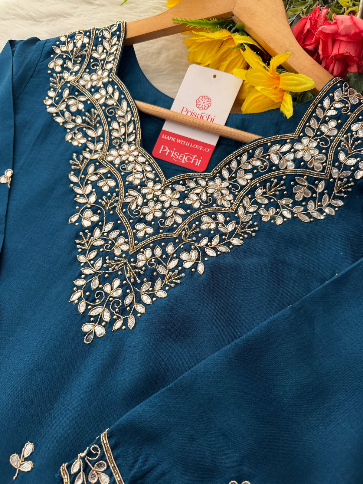 Navy Blue Embroidered Ethnic Kurta Set with Pants & Dupatta