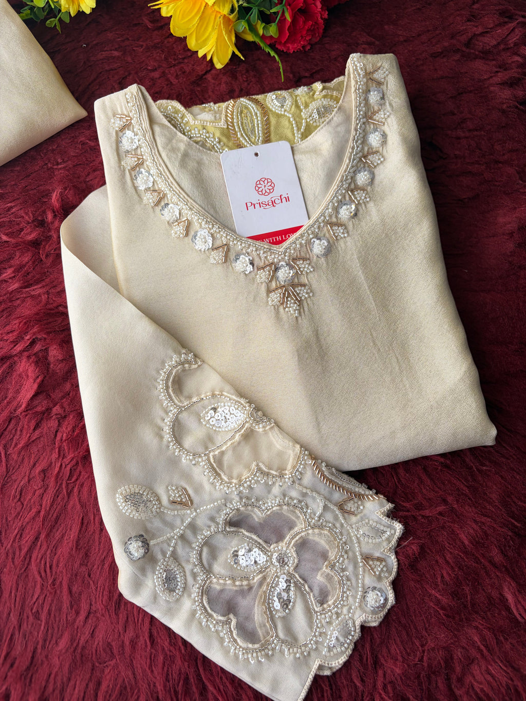 Elegant Gradient Off-White Embroidered Kurta Set with Palazzo Pant | Ethnic Co-Ord Set Party & Daily wear