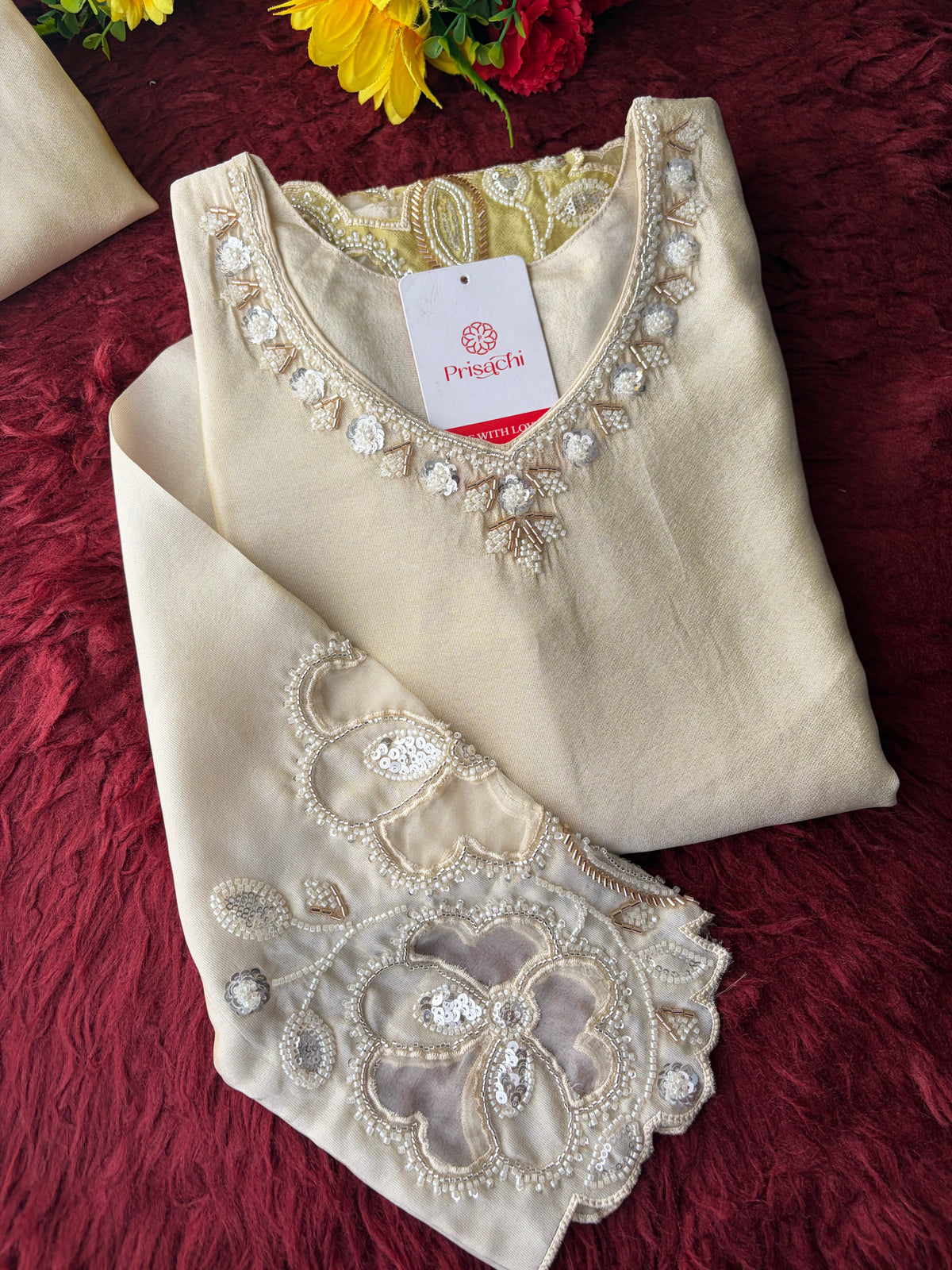 Elegant Gradient Off-White Embroidered Kurta Set with Palazzo Pant | Ethnic Co-Ord Set Party & Daily wear