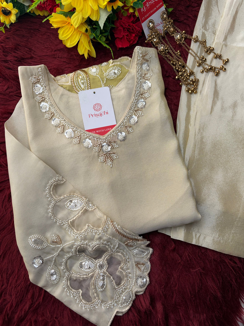 Elegant Gradient Off-White Embroidered Kurta Set with Palazzo Pant | Ethnic Co-Ord Set Party & Daily wear