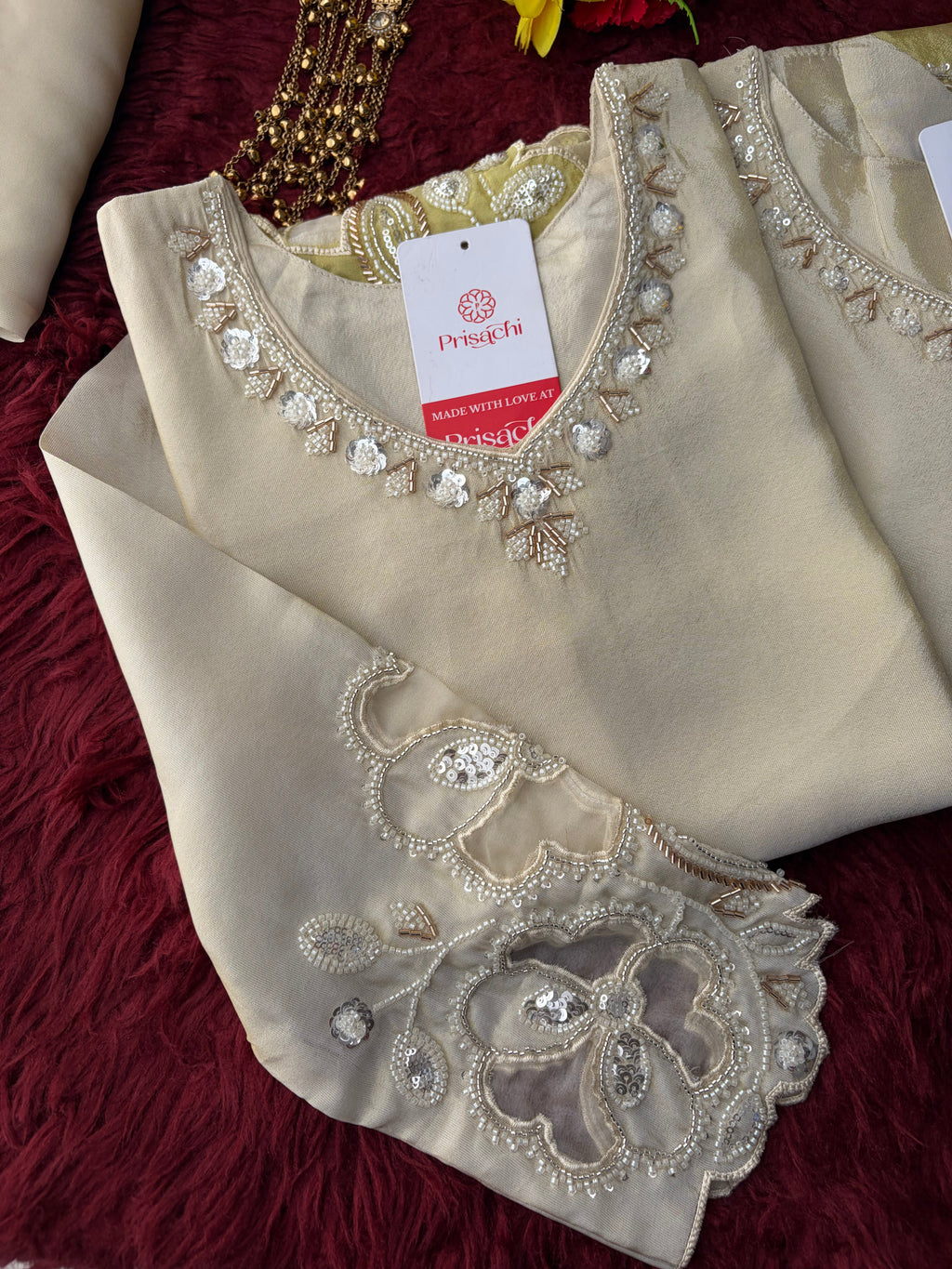 Elegant Gradient Off-White Embroidered Kurta Set with Palazzo Pant | Ethnic Co-Ord Set Party & Daily wear