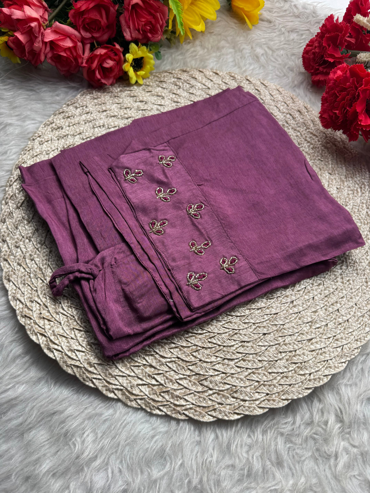 Mauve Embroidered Ethnic Kurta Set with Pants & Dupatta