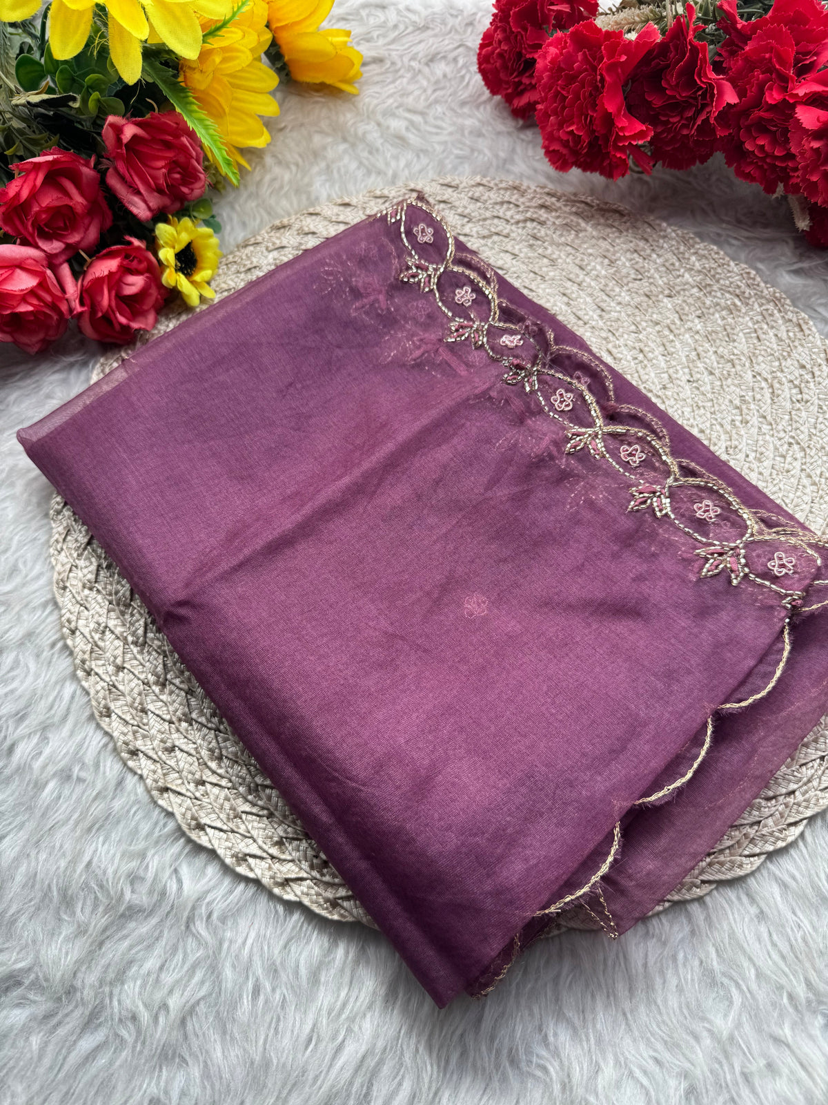 Mauve Embroidered Ethnic Kurta Set with Pants & Dupatta