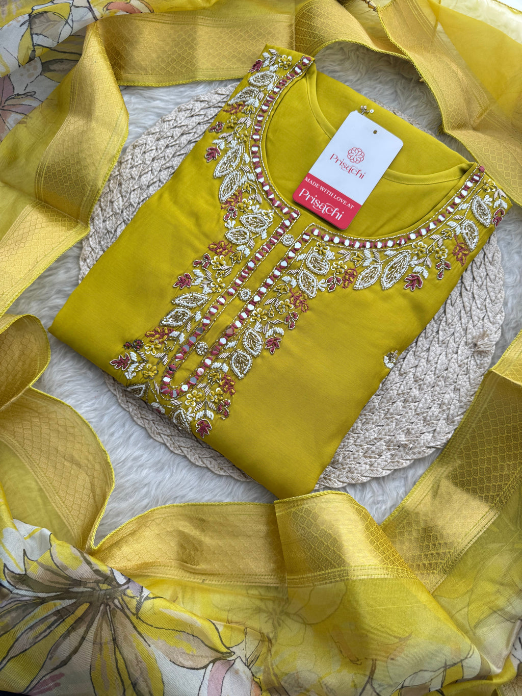 Mustard Yellow Embroidered Ethnic Kurta Set with Pants & Dupatta
