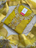 Mustard Yellow Embroidered Ethnic Kurta Set with Pants & Dupatta