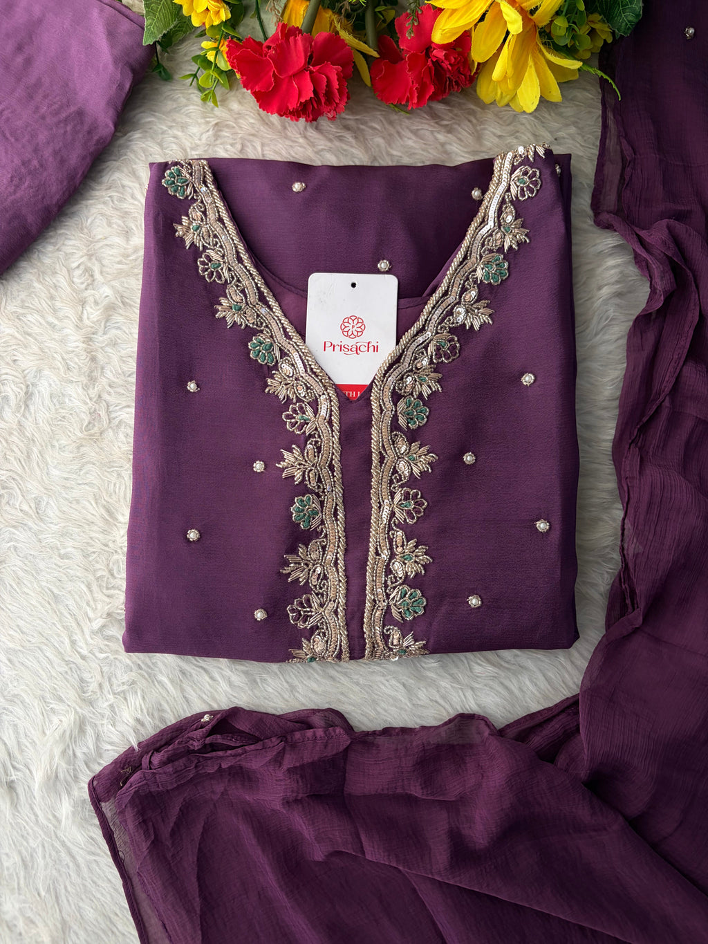 Purple Embroidered Kurta Set with Palazzo Pants & Dupatta | Festive & Party Wear Ethnic Sharara Set