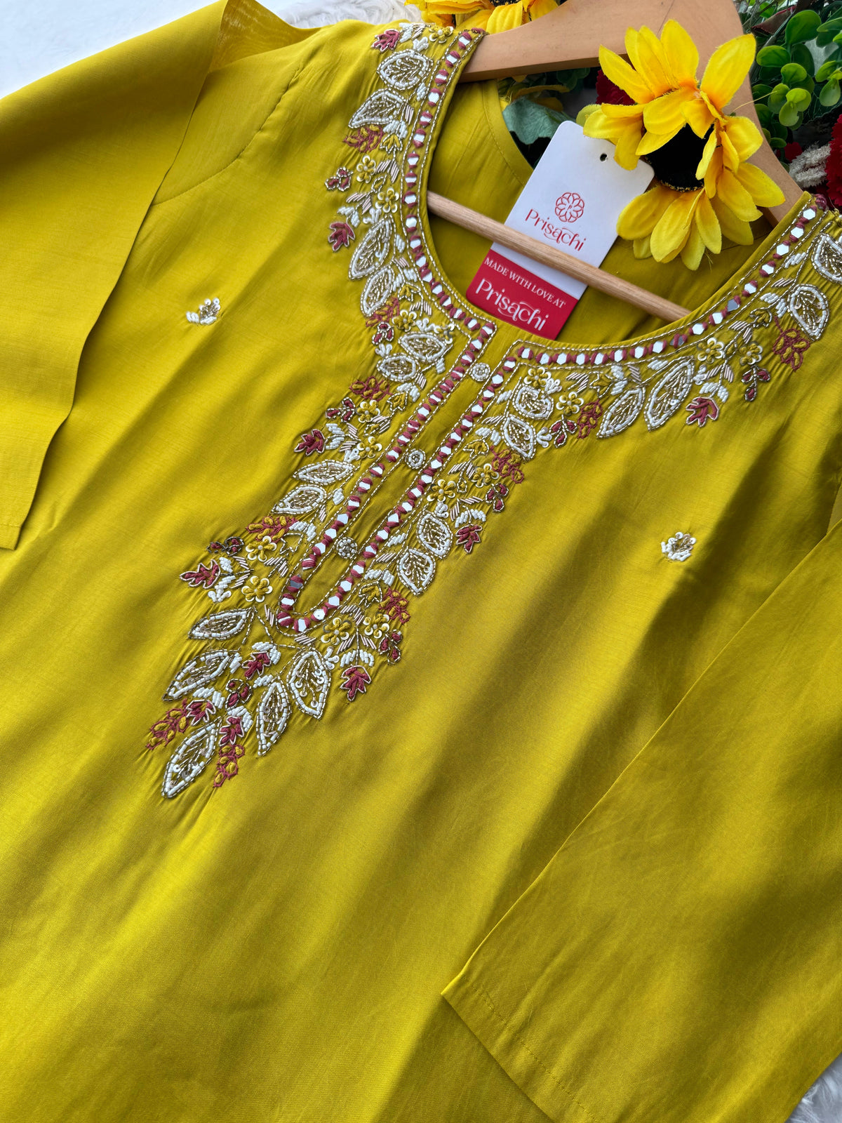Mustard Yellow Embroidered Ethnic Kurta Set with Pants & Dupatta