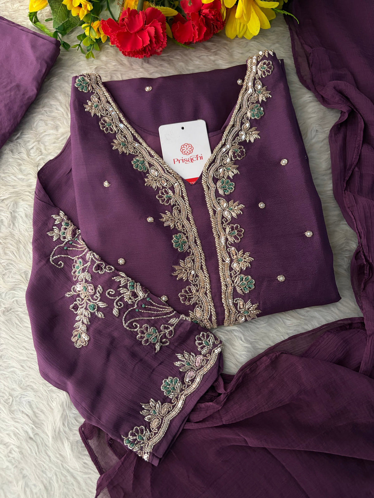Purple Embroidered Kurta Set with Palazzo Pants & Dupatta | Festive & Party Wear Ethnic Sharara Set