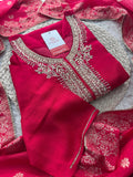 Pink Embroidered Ethnic Kurta Set for Women with Banarasi Dupatta & Pants