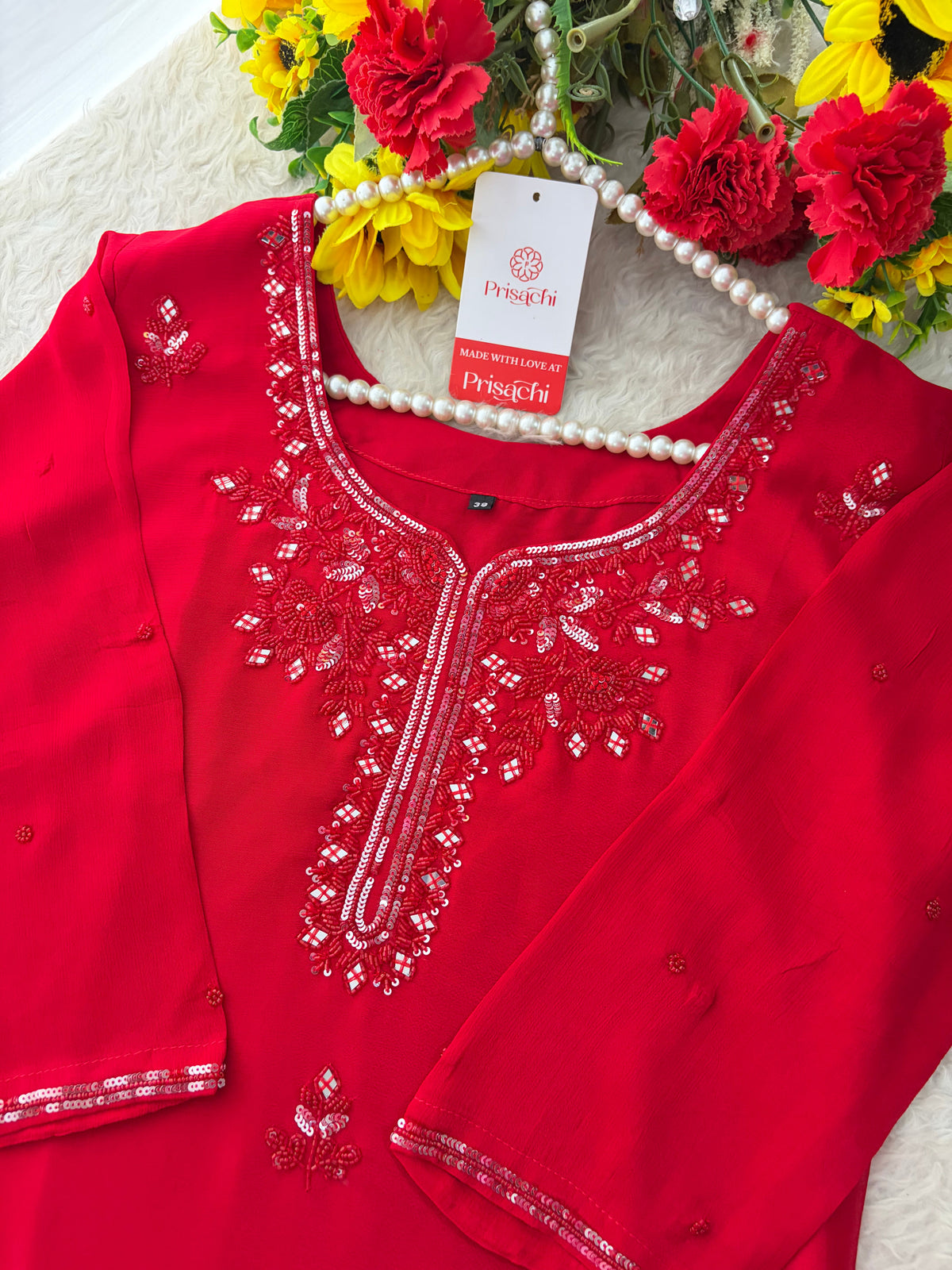 Red Embroidered Kurta Set with Palazzo & Dupatta | Festive and Party Wear Ethnic Sharara Set