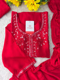 Red Embroidered Kurta Set with Palazzo & Dupatta | Festive and Party Wear Ethnic Sharara Set