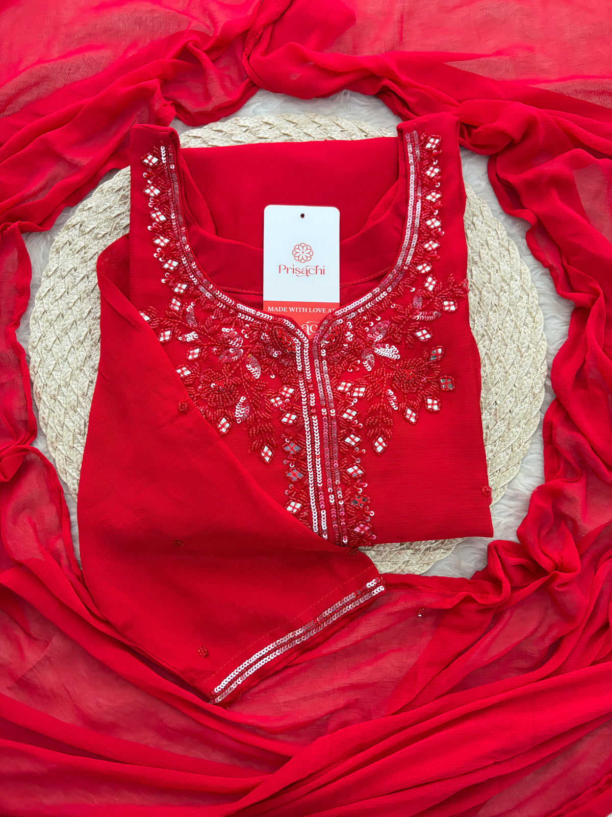 Red Embroidered Kurta Set with Palazzo & Dupatta | Festive and Party Wear Ethnic Sharara Set