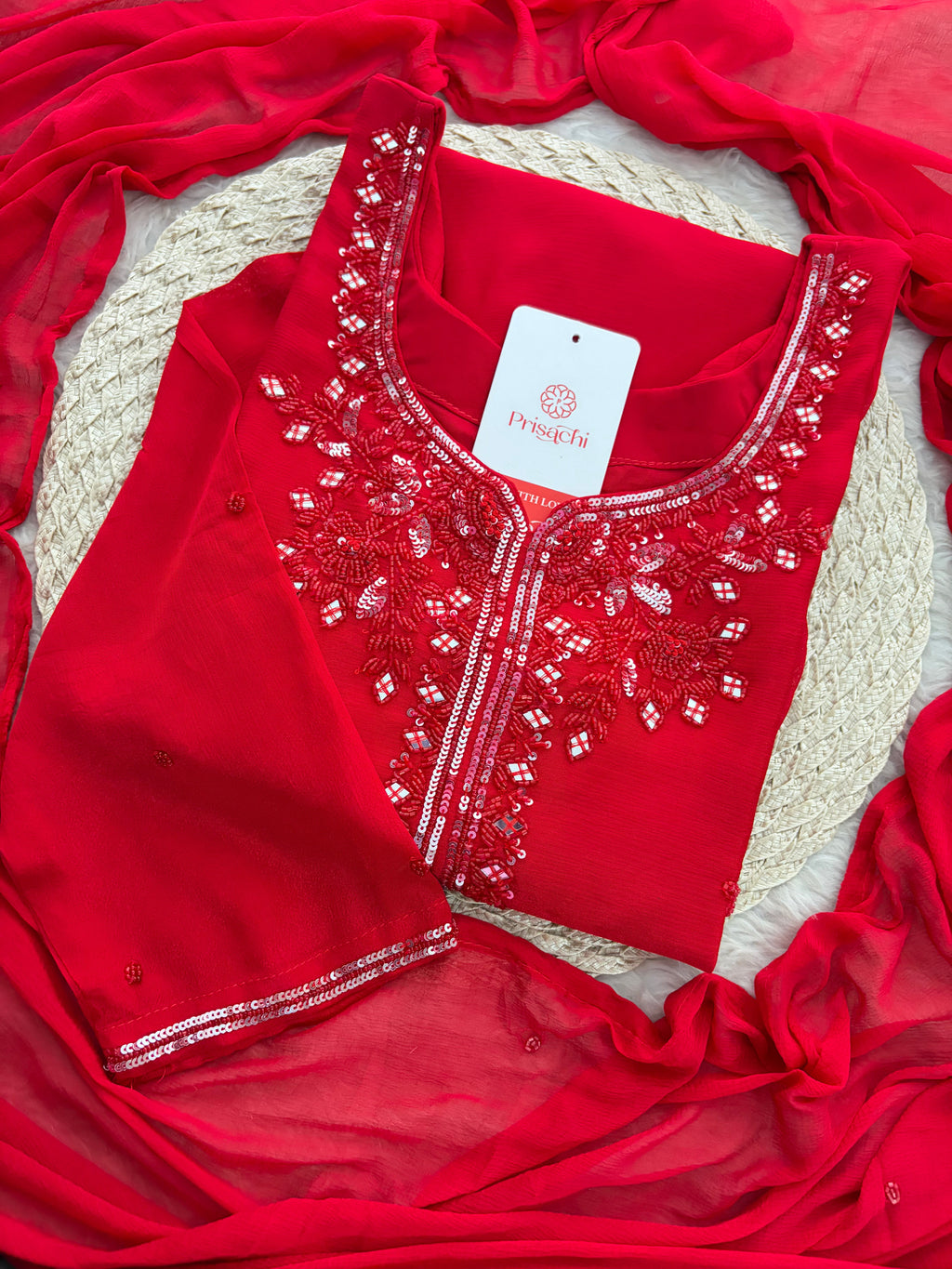 Red Embroidered Kurta Set with Palazzo & Dupatta | Festive and Party Wear Ethnic Sharara Set