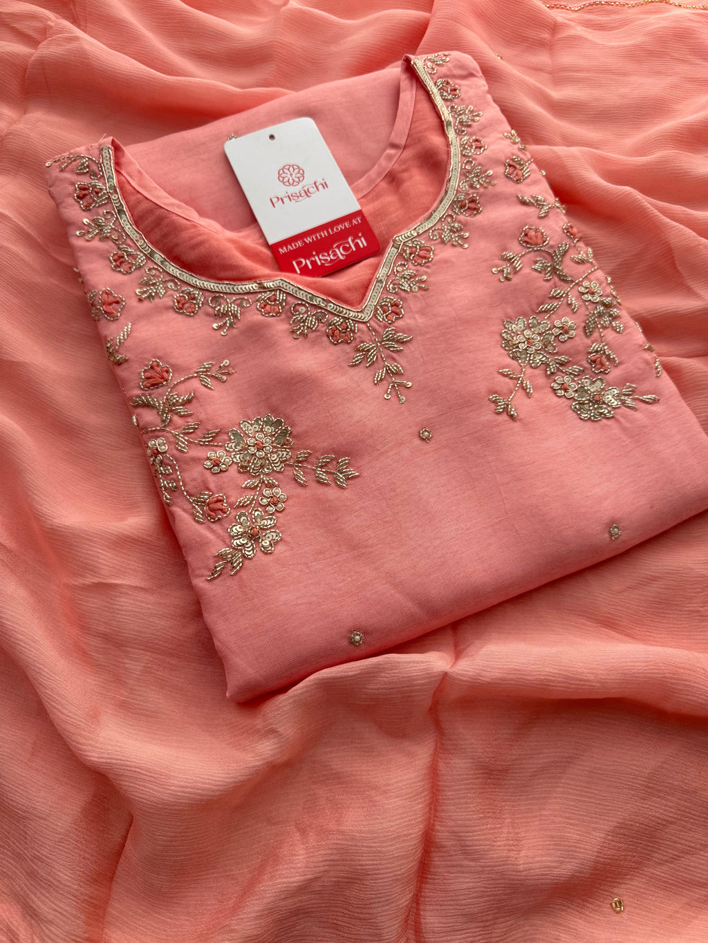Pink Embroidered Kurta Set with Pants & Dupatta | Floral Handwork Ethnic Suit Set
