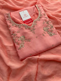 Pink Embroidered Kurta Set with Pants & Dupatta | Floral Handwork Ethnic Suit Set