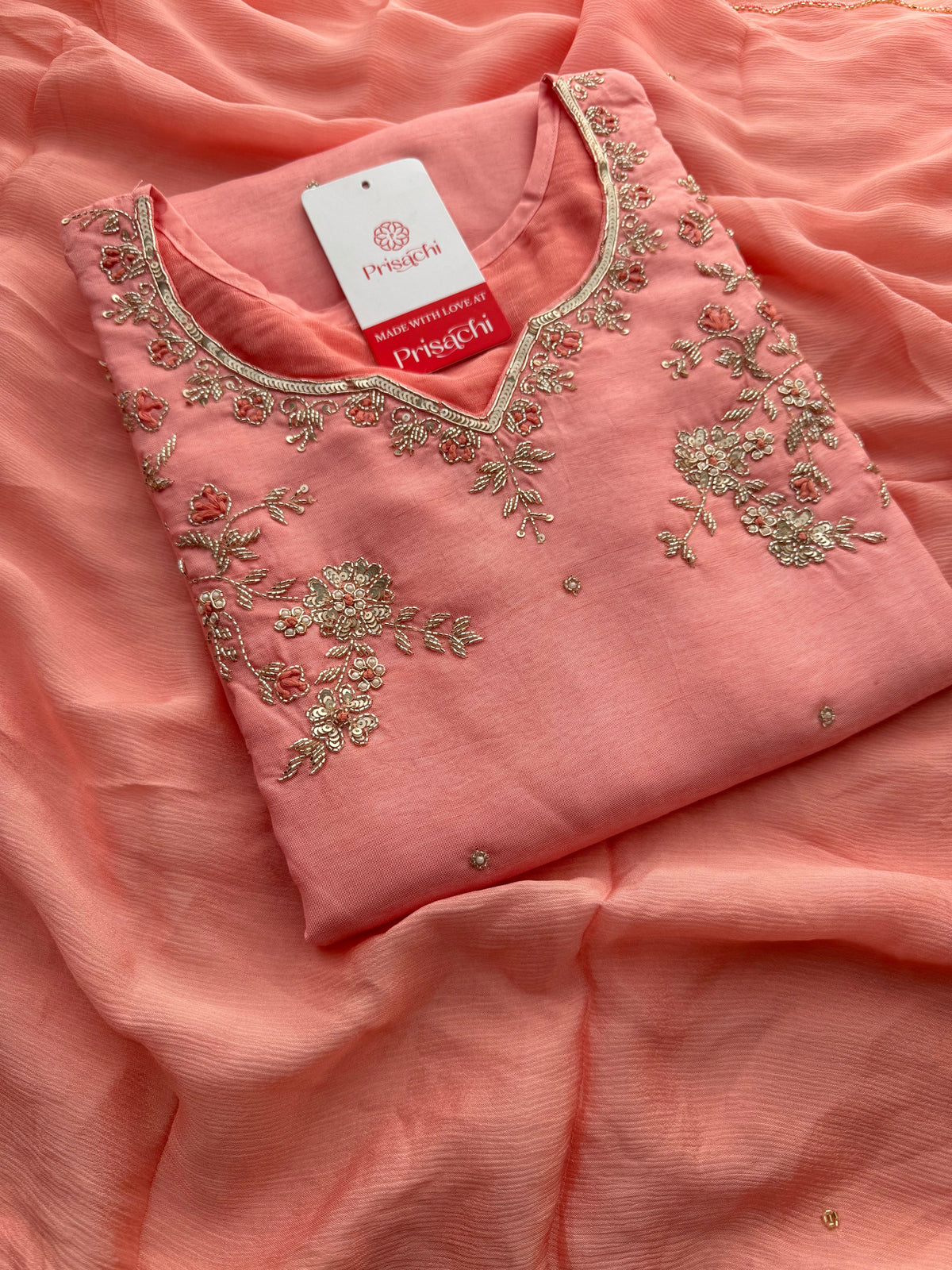 Pink Embroidered Kurta Set with Pants & Dupatta | Floral Handwork Ethnic Suit Set