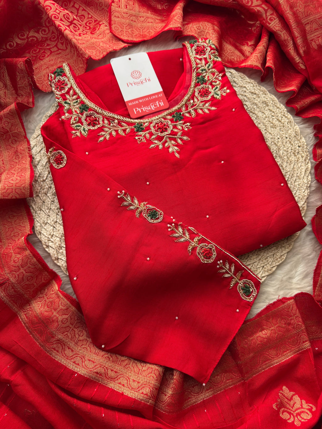 Blue Embroidered Kurta Set with Banarasi Dupatta & Pants | Hand Embroidery Ethnic Suit Set