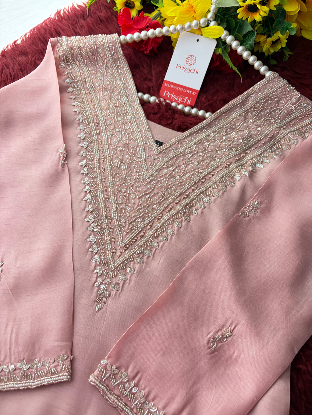 Pink Zardozi Embroidered Kurta Set for Women with Pants & Dupatta | Festive Ethnic wear
