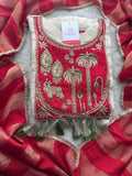 Women Cream Embroidered A-Line Kurta Set with Pants & Red Dupatta | Designer Festive Ethnic Wear Suit Set